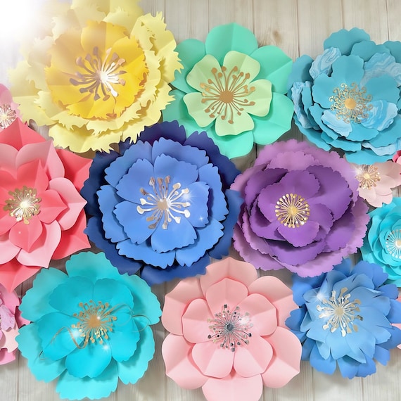 SVG Paper Flower Template, Svg Png Dxf Paper Flowers, Diy Backdrop