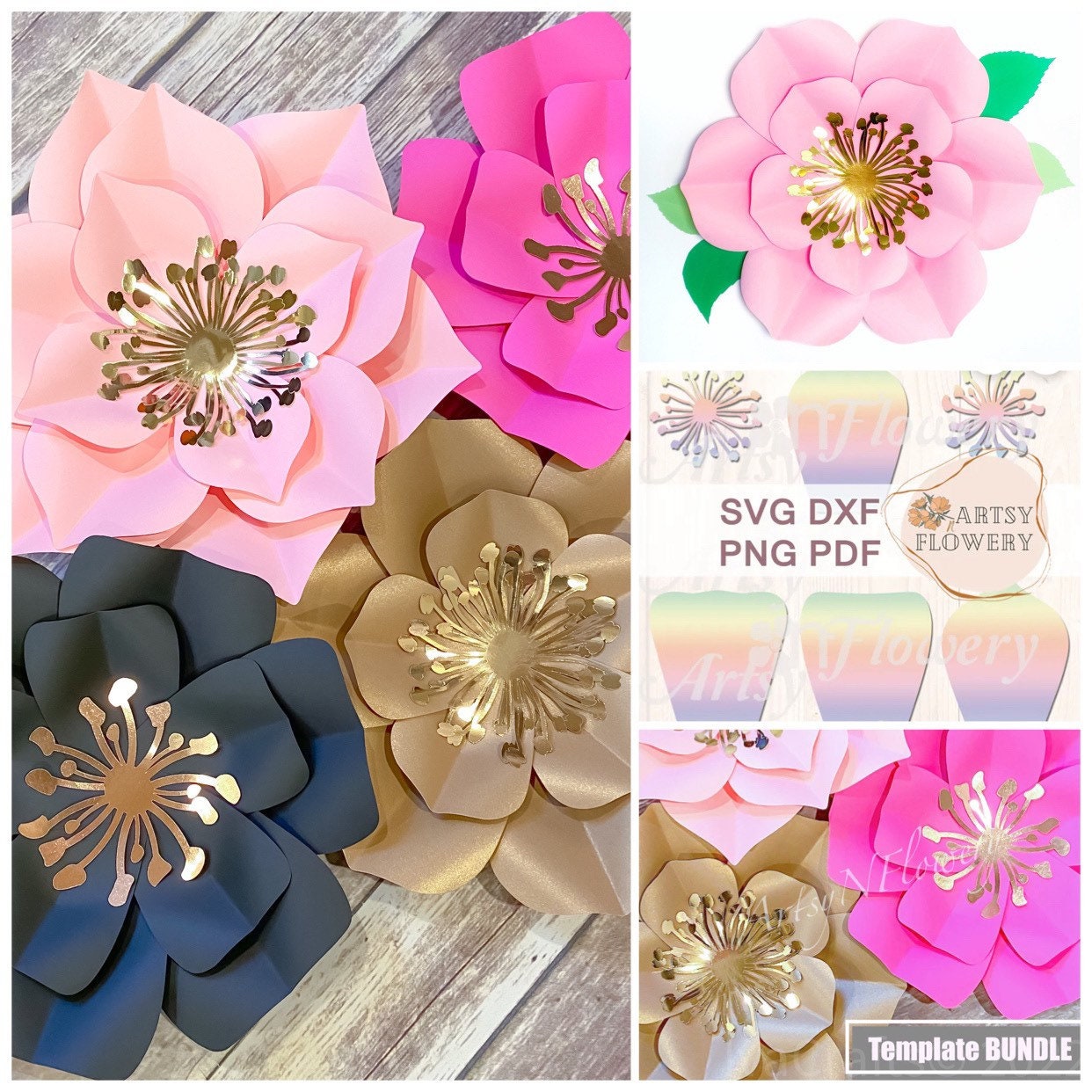 Paper Flower Template SVG Bundle, Paper Flowers, Flower PDF Pattern, DIY Flower  Wall, Baby Shower Backdrop, How to Make Flowers - Etsy Denmark