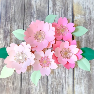 Modello fiore di primavera SVG fiore di carta, file PDF tagliati fiori di carta, sagoma Cricut modello petalo, progetto fai da te modello fiore di ciliegio