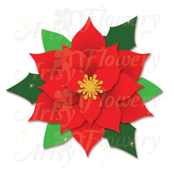 Large Christmas Poinsettia SVG Template Bundle - Paper Poinsettia Flower Dxf Png - Christmas SVG Cut Files for Cricut Holiday Crafts