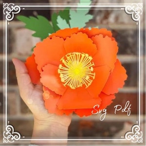 Modèle de pavot en papier, fichiers de coupe SVG fleur, modèle de fleur pour Cricut, fleurs PDF, Svg fleur imprimable, fleur en papier bricolage, toile de fond bricolage