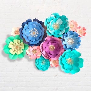SVG Paper Flower Template Bundle - DIY paper flowers backdrop Svg Cut Files Dxf Png for Cricut and Silhouette - PDF Paper Petal Template