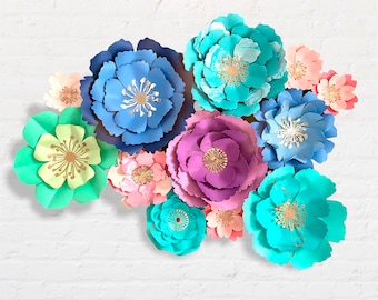 SVG Paper Flower Template Bundle - DIY paper flowers backdrop Svg Cut Files Dxf Png for Cricut and Silhouette - PDF Paper Petal Template