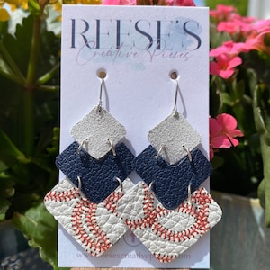 Navy and White Baseball Chevron Stacked Earrings