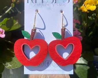 Apple Wooden Dangle Earrings