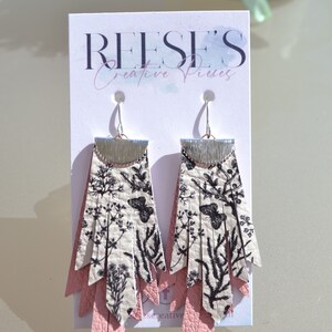 Vintage Flowers Print Boho Fringe Leather Earrings
