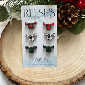 Buffalo Plaid Moose Head Studs