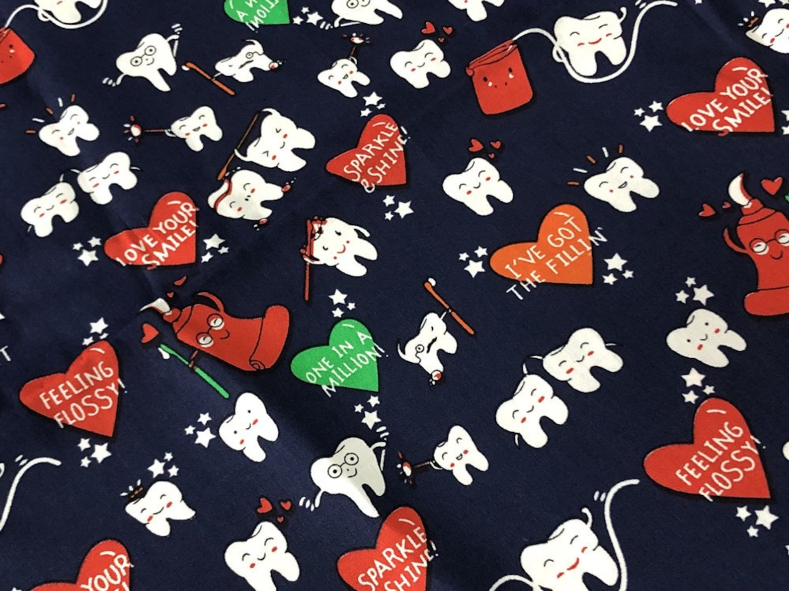 Medical Theme Teeth 3 Prints 1 Meter Printed Cotton Fabric Etsy