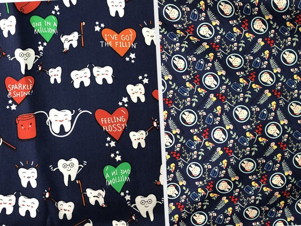 Medical Theme Teeth 3 Prints 1 Meter Printed Cotton Fabric Etsy