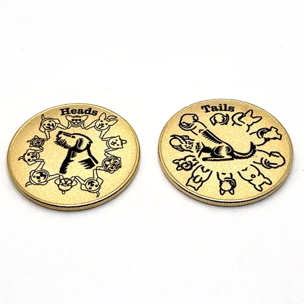 Dog Themed Heads/Tails Solid Brass Coin - Laser Engraved - Good Luck Coin