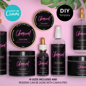 DIY Editable Skincare/Cosmetic label Collection - Shampoo Label, Body Butter, Essential Oil, Wrap around Jar Label Template Pack CANVA