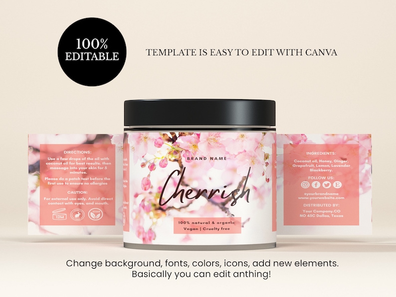 Printable Skin Care Product Label Template Personalisable Etsy