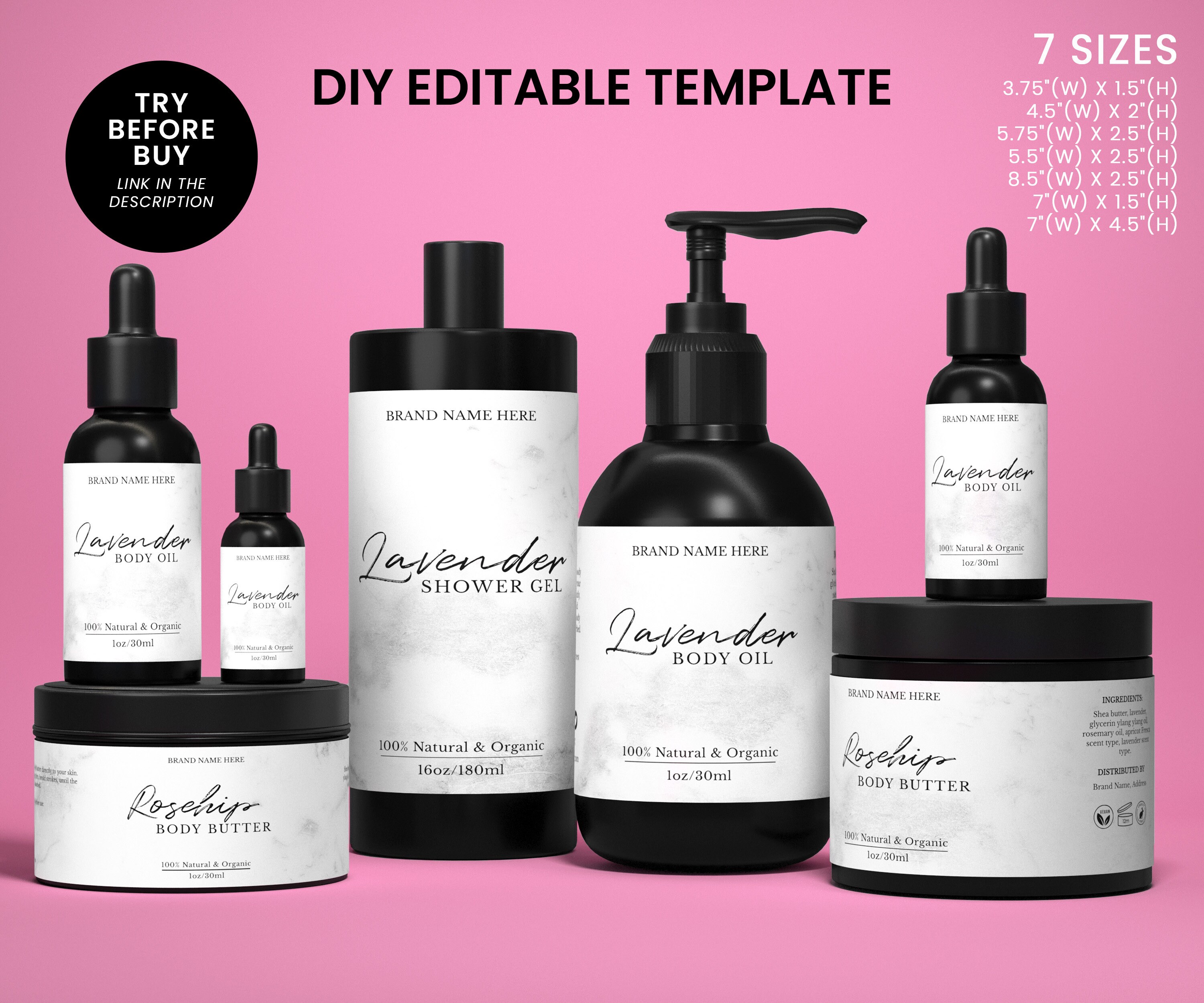 DIY Editable Skin Care Product labels in 7 sizes Essential Etsy