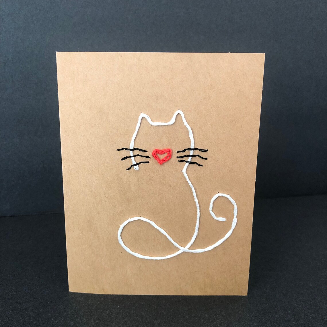 Hand Embroidery CAT Greeting Card With Envelope (A2) - Etsy