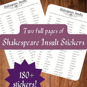 Shakespearian Insults - TWO sheets of funny mix-and-match DIY Shakespeare insults