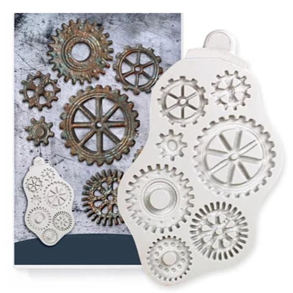 Distressed Steampunk Gears resin mold for DIY art