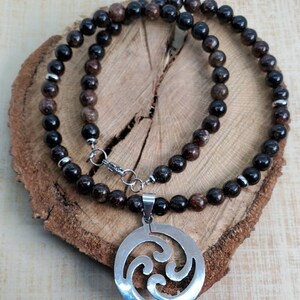 Gemstone & Stainless Steel Necklace - 6mm Biotite Mica gemstone with Stainless Steel charm and finishings