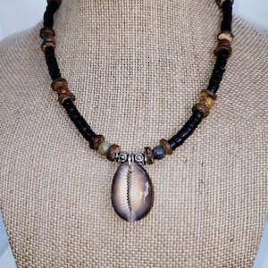 Cowrie, Coconut Shell & Jasper Necklace (with or W/O shell)  Beaded / Bead, Boho, Tropical, Caribbean, Beach, VSCO Jewelry, Surfer, Hippie