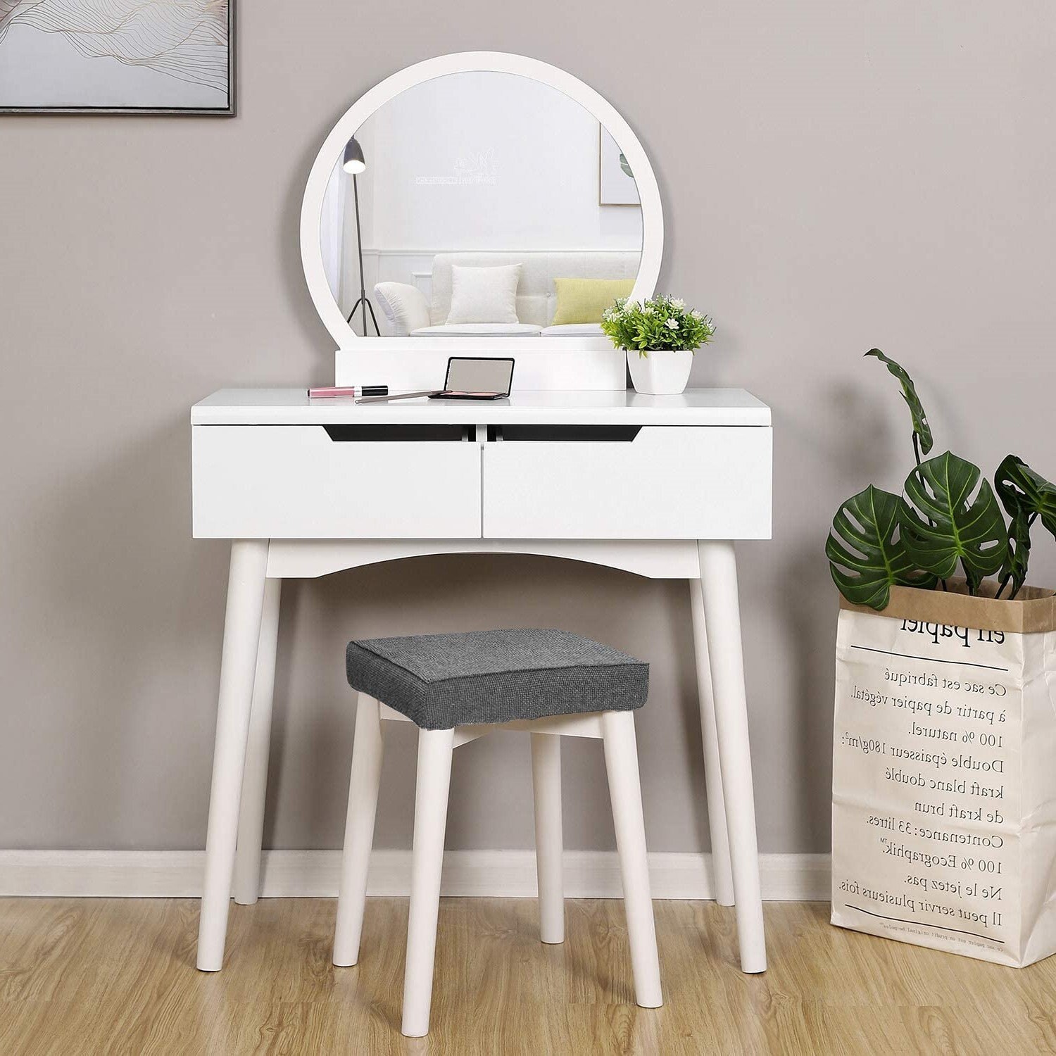 2021 New Vanity Makeup Vanity Desk with Rounded Mirror 2 Etsy