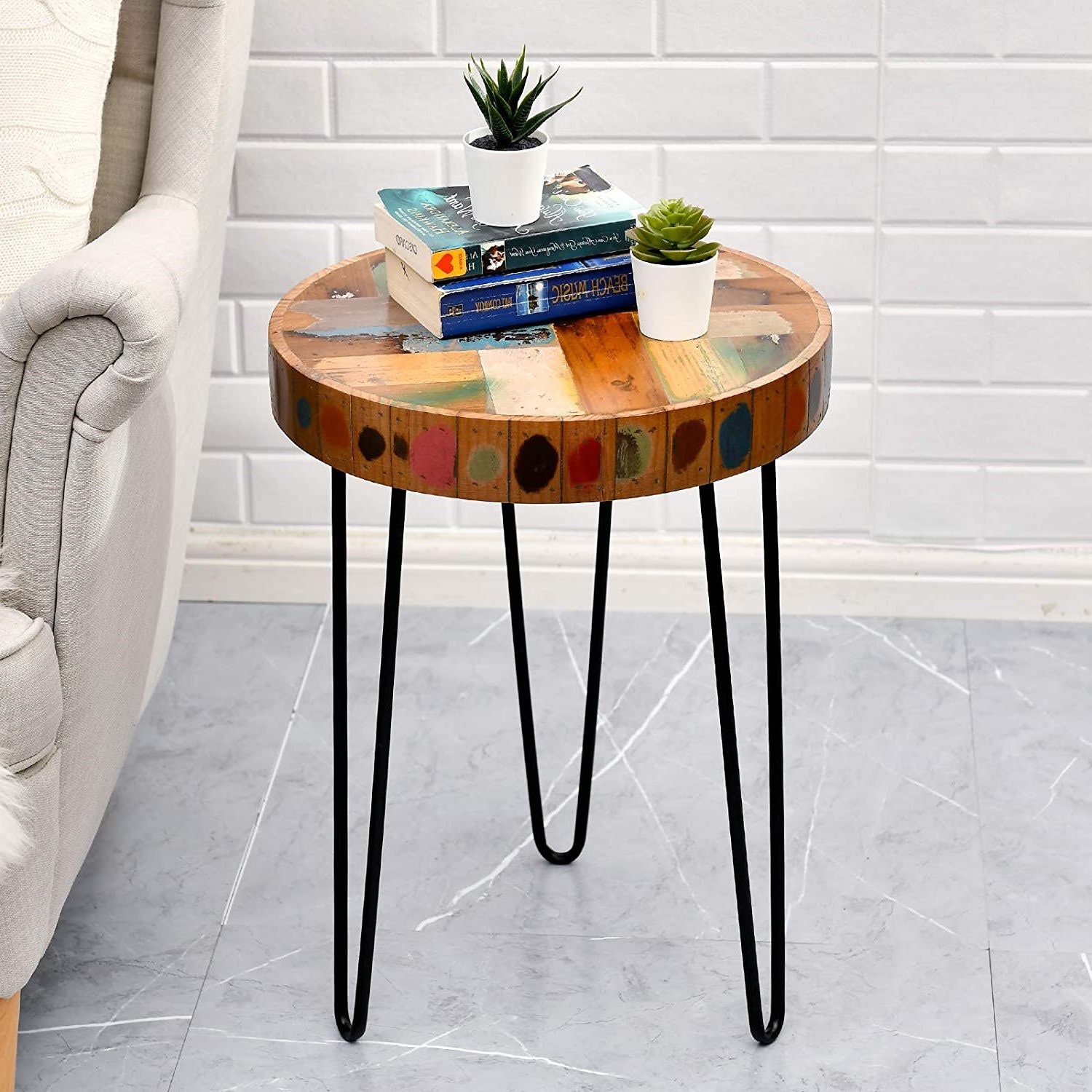Premium Vintage Round Side Table Reclaimed Wood 16 L x Etsy