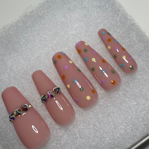 Pink Polka Dot Press on Nails | Coffin