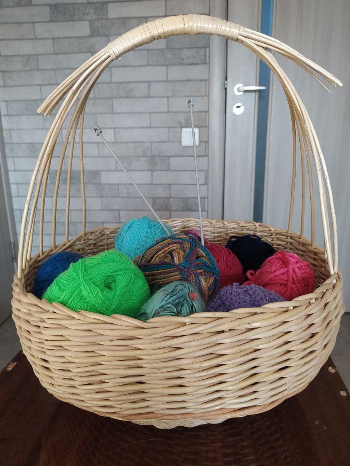 Large round wicker basket basket with handle grocery basket Etsy