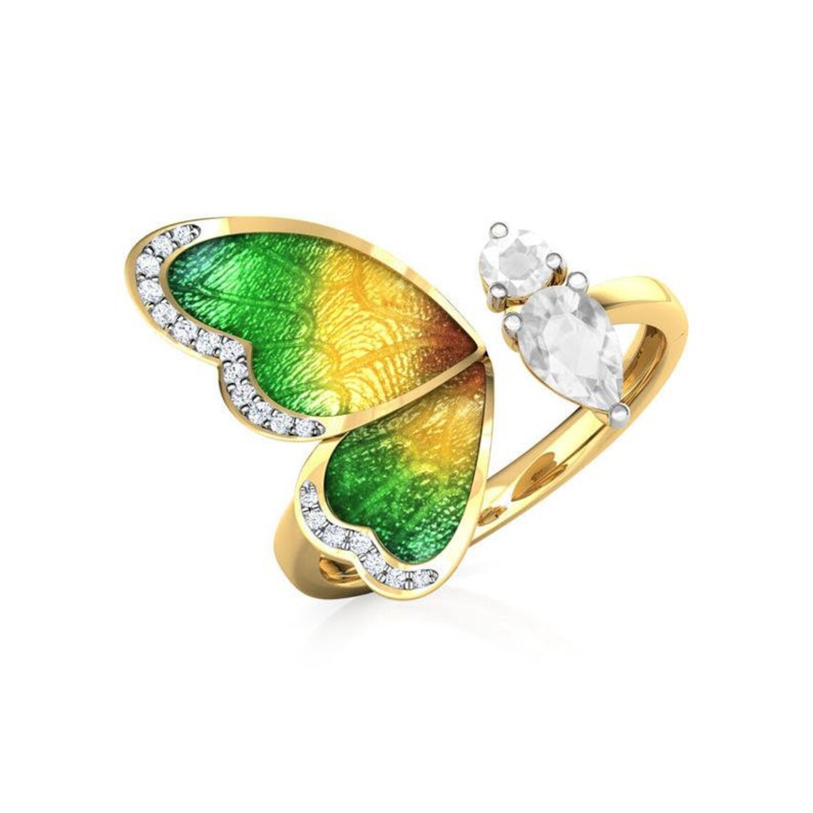 One Wing Butterfly Ringhallmark Ring Gold Dainty Ring Etsy