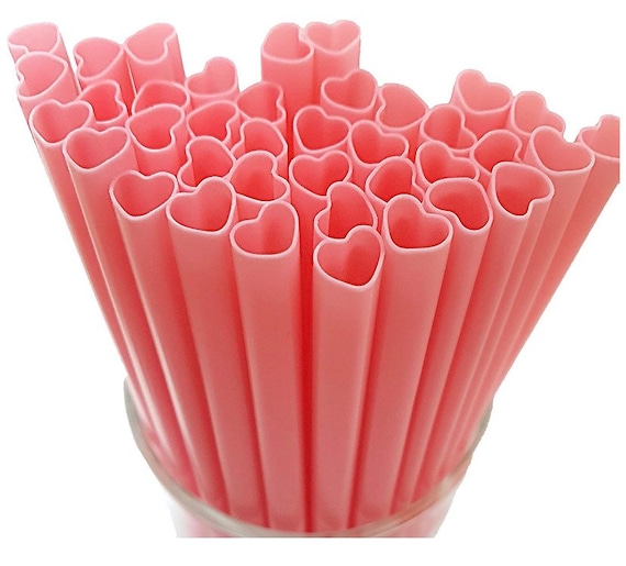 10 Reusable Pink Plastic Sweetheart Heart Shaped Straws 8.26 - Etsy