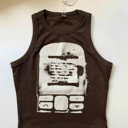 Grunge Y2k Ribbed Tank Top Retro Graphic Crop Top Etsy