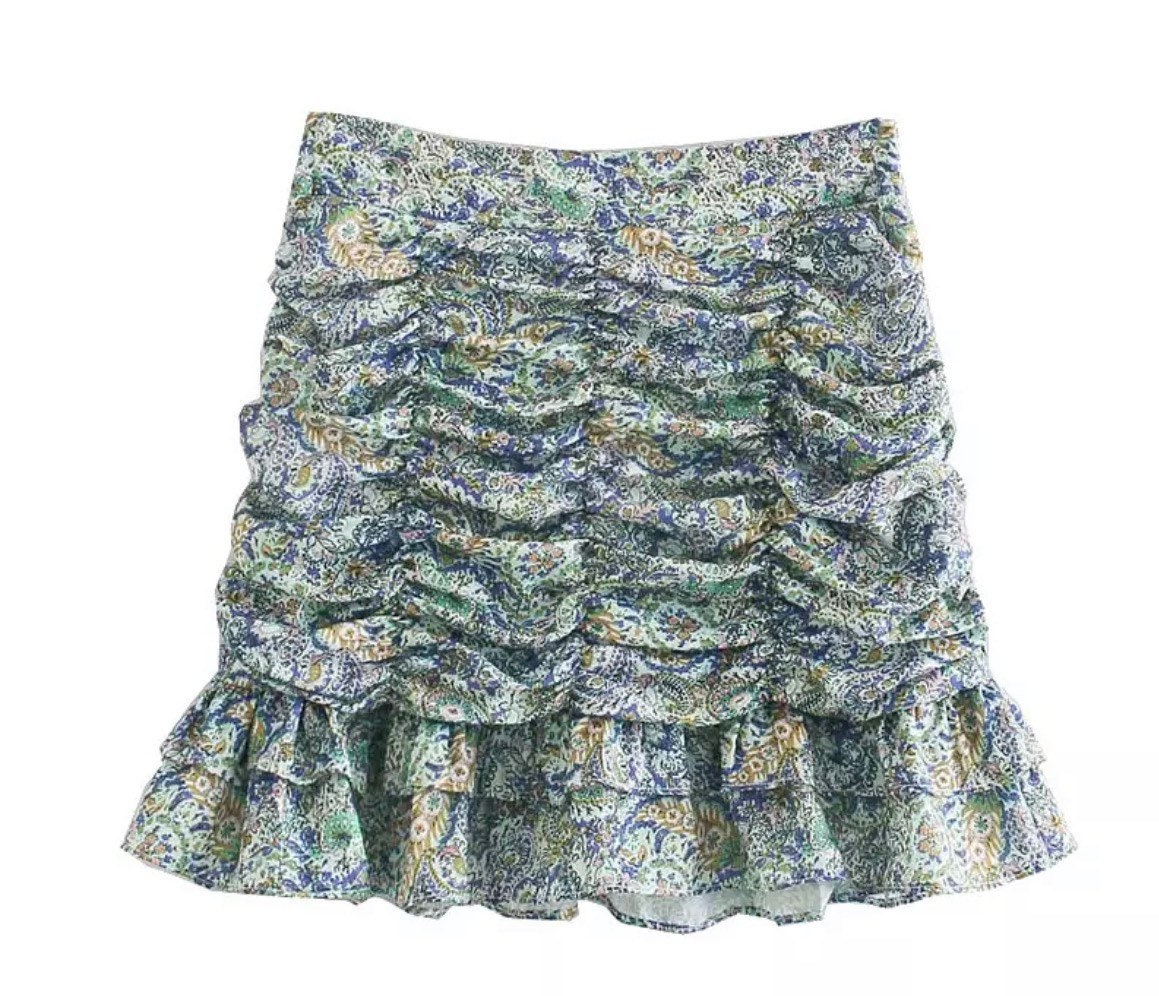 Vintage Print Pleated Mini Skirt Haughty Waisted Zipper Back | Etsy