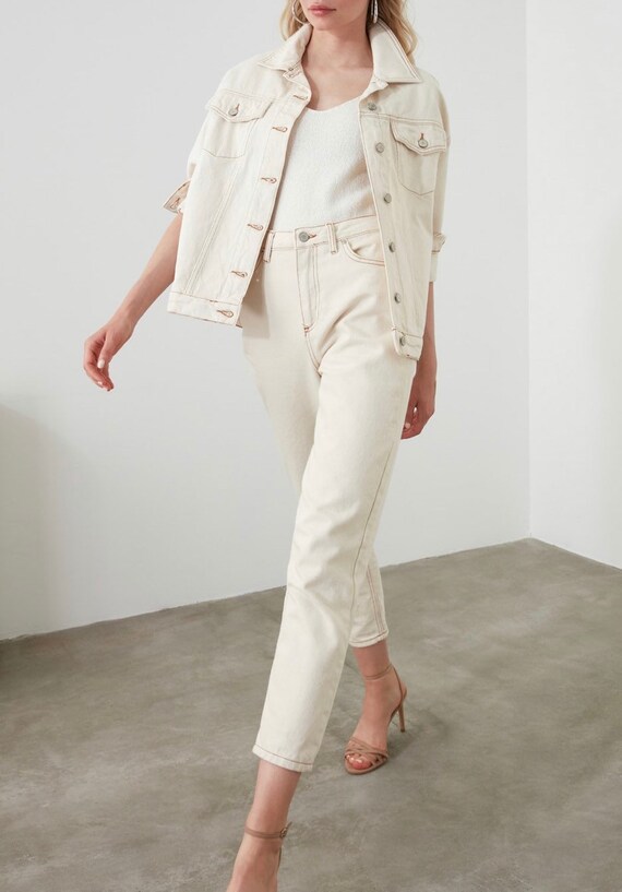 High Waisted Light Colored Mom Jeans 