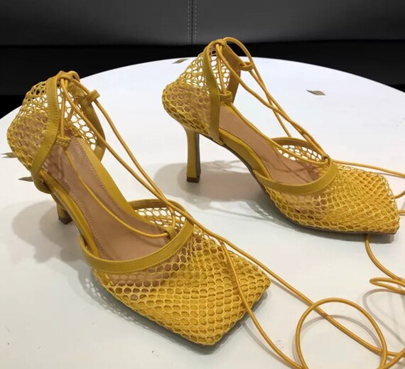 High Heels Womens Fishnet Strappy Pumps 