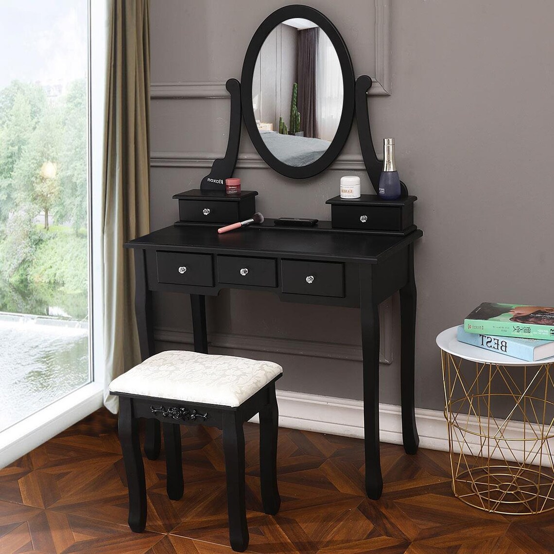 2021 Premium Black Vanity Set with StoolMakeup Table with 5 Etsy