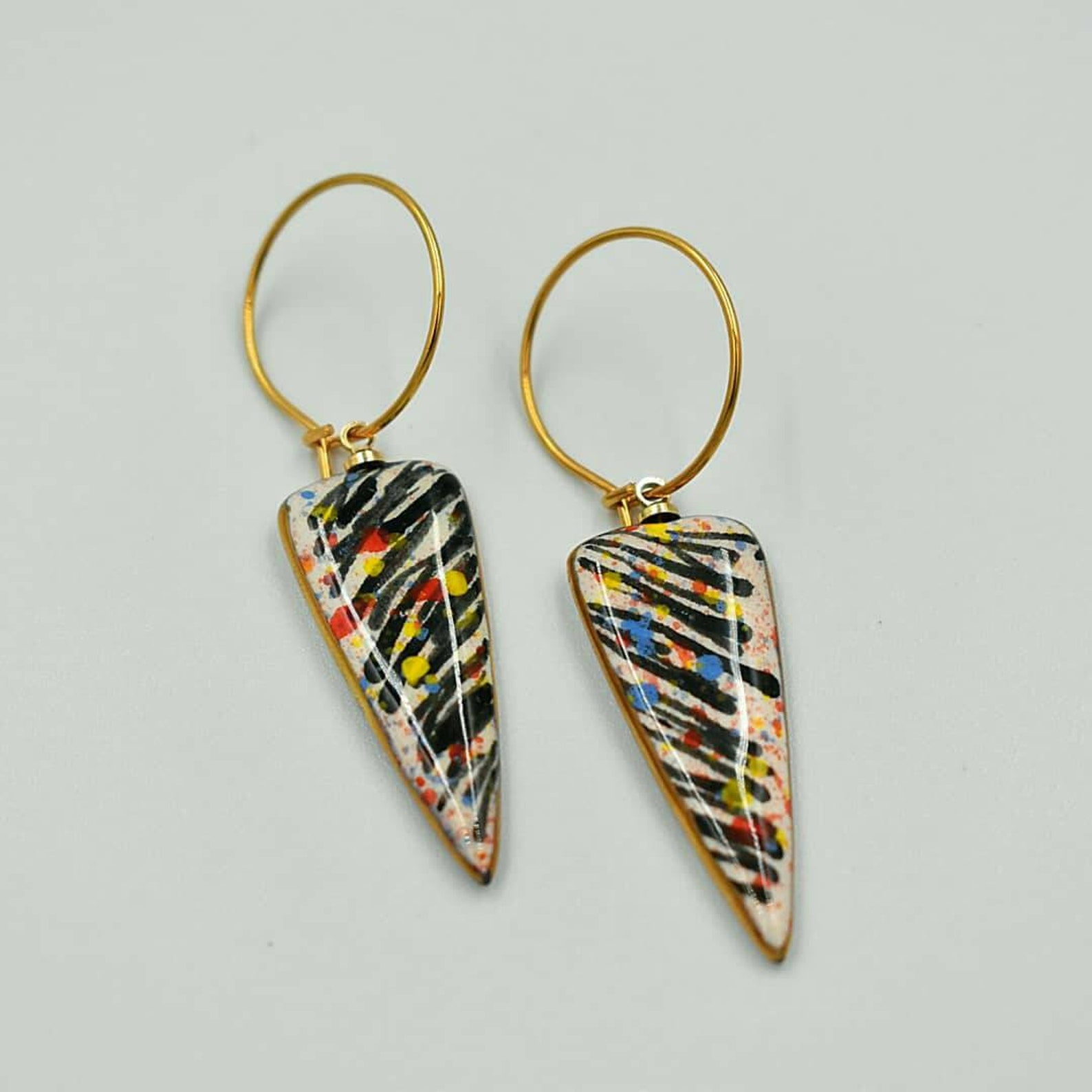 Handmade Multicolour Ceramic Earrings With Gold Details. OOAK. Etsy