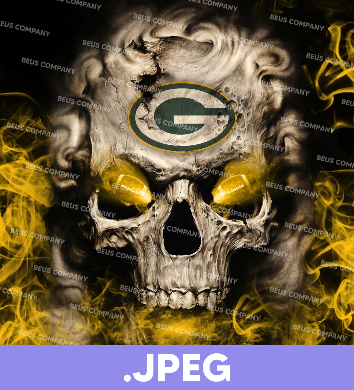 Skull Green Bay Packers Jpeg NFL logo American Football Fan | Etsy