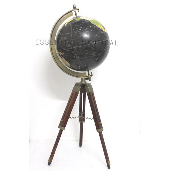 Details about   Antique vintage 12" world globe atlas & globe black ocean on tripod stand decor 
