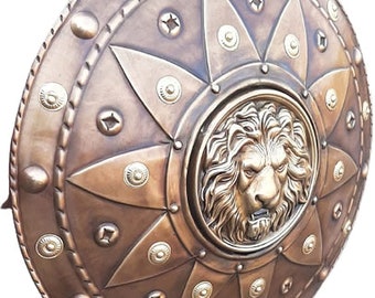 Lion Face Round Shield Medieval Iron Shield Knight Armor Shield Solid Steel Size 16/20/24 Inch Round Metal Shield Wall Decor,Home Decor Item