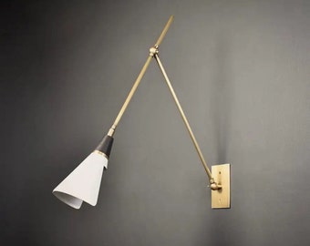 SCICCOSO Adjustable Brass Wall Light Mid Century White and Brass Wall Lamp