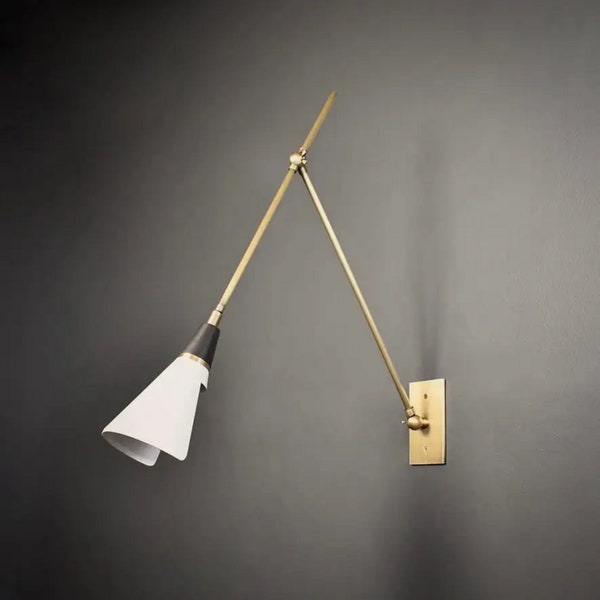 SCICCOSO Adjustable Brass Wall Light Mid Century White and Brass Wall Lamp