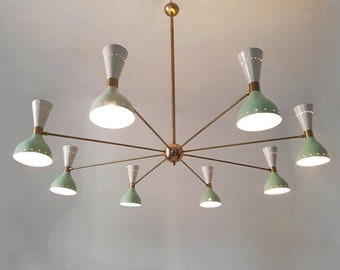 Enorme lampadario italiano stile Stilnovo metà secolo 8 braccia/16 portalampada Sputnik plafoniere