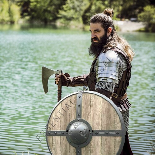 24" Medieval Viking Shield - Handmade Wood & Iron, Battle Ready For Reenactment, LARP, Cosplay & Decor