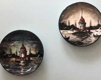 Decoración de pared hecha a mano de la Torre de la Doncella, placa de pared de cerámica decorativa, platos personalizados, İstanbul Kız Kulesi