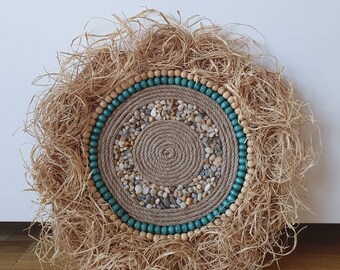 Handmade Raffia&Jute Wall Basket, Boho Decorative Wicker Wall Basket, African Wall Basket