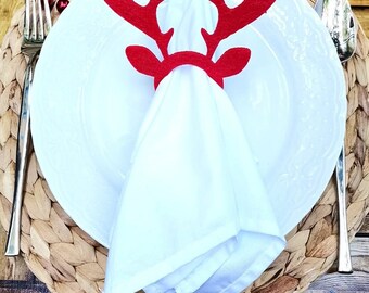 Cabeza de ciervo, copo de nieve, pino, servilletero/soporte de fieltro, juego de 6 servilleteros/soporte, regalo de Navidad