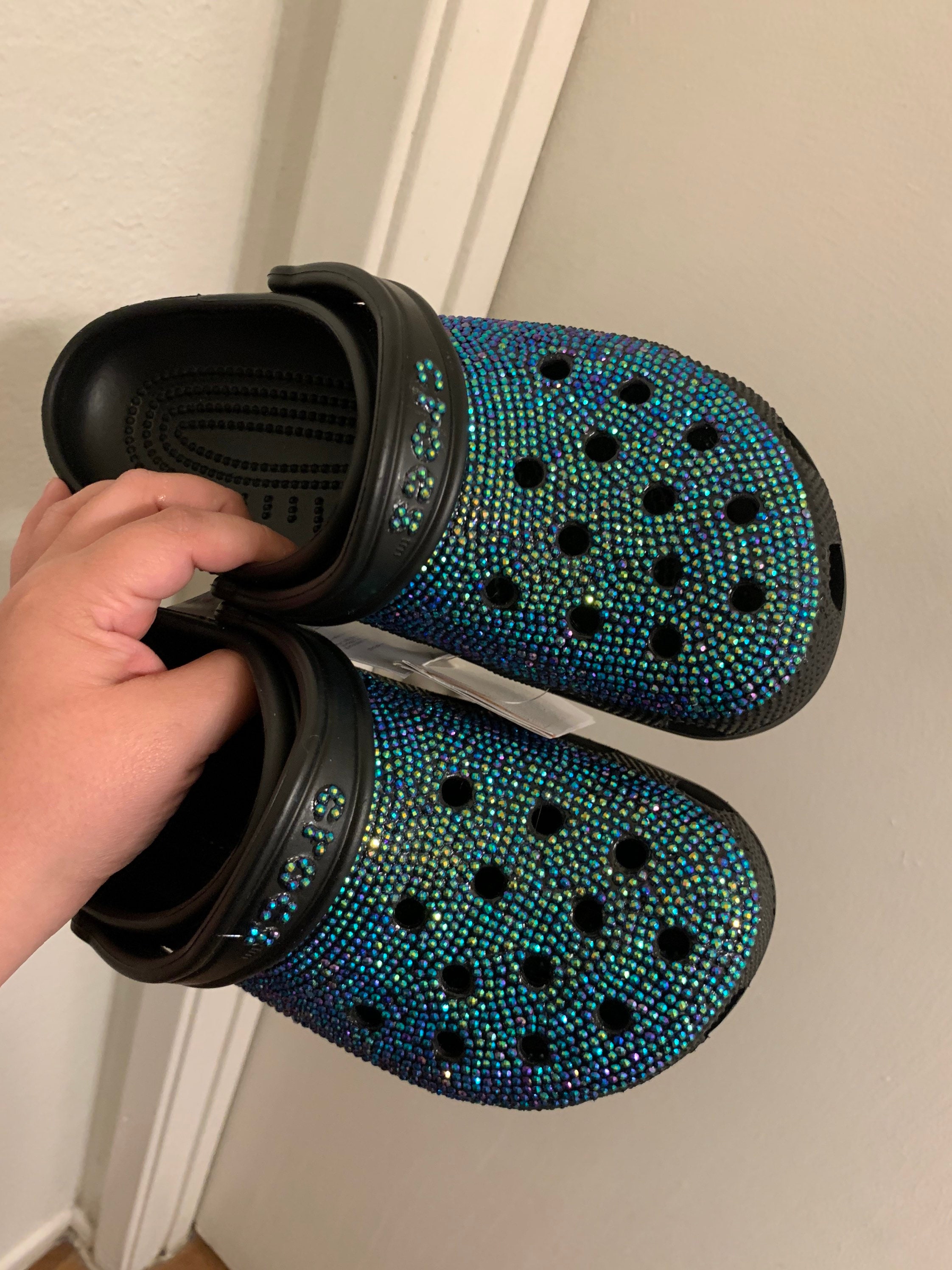 Blingy Black Crocs With Black Holo Gems Etsy