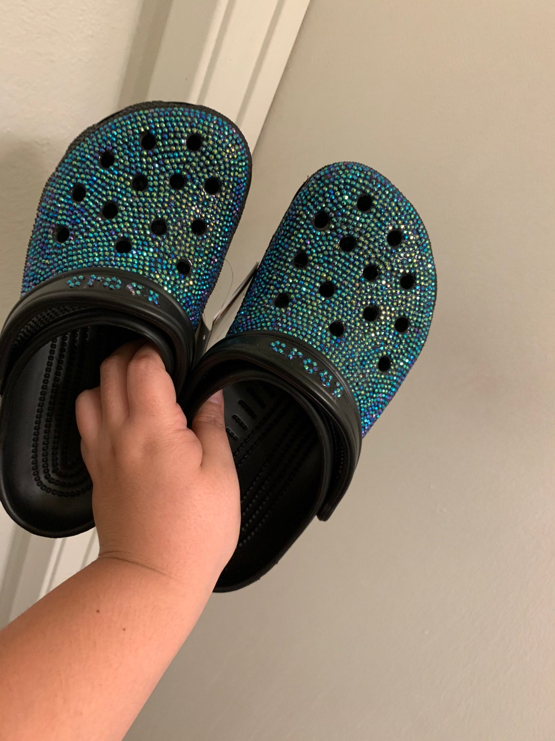 Blingy Black Crocs With Black Holo Gems Etsy