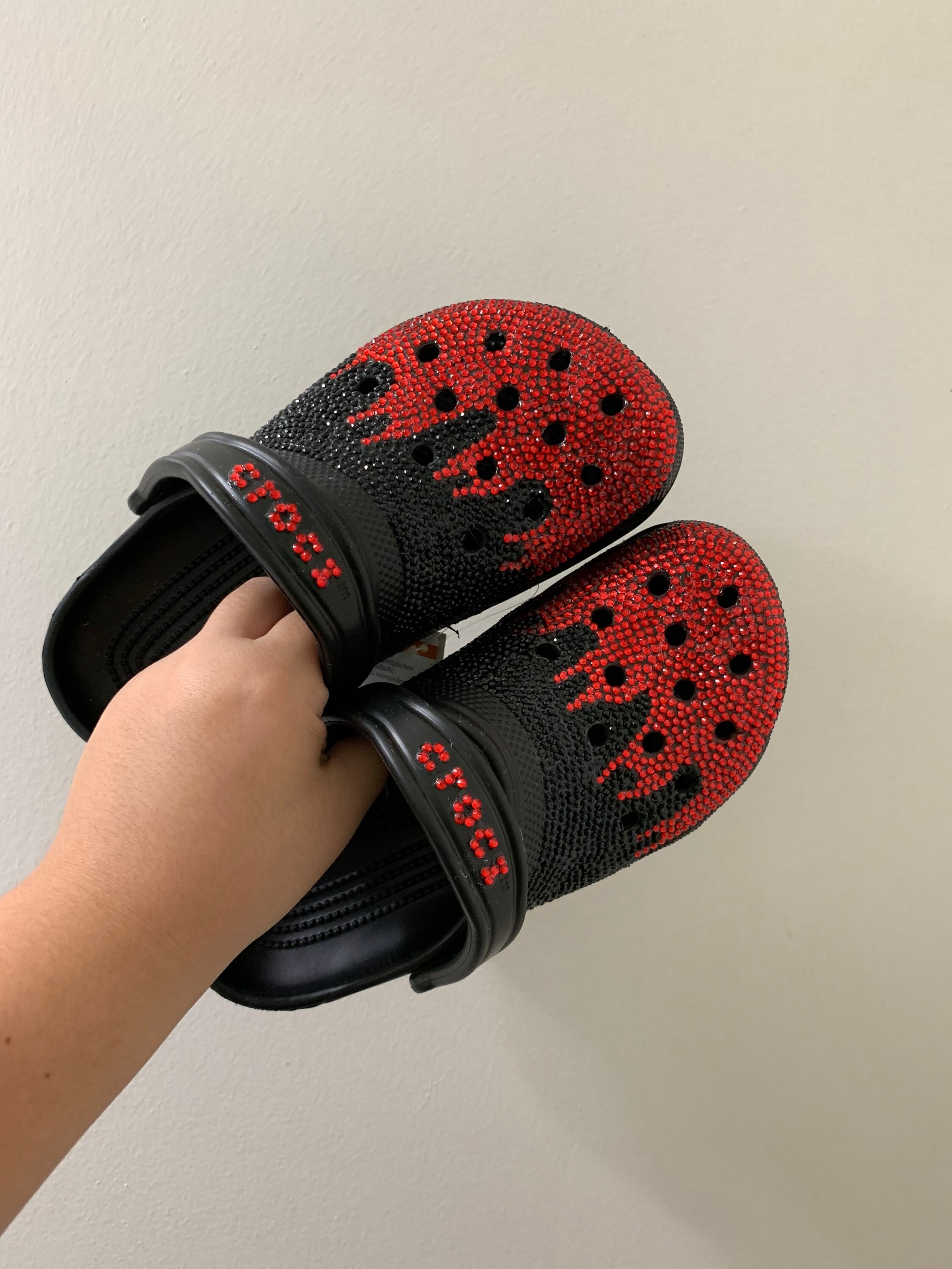 Red and Black Sparkly Crocs Etsy