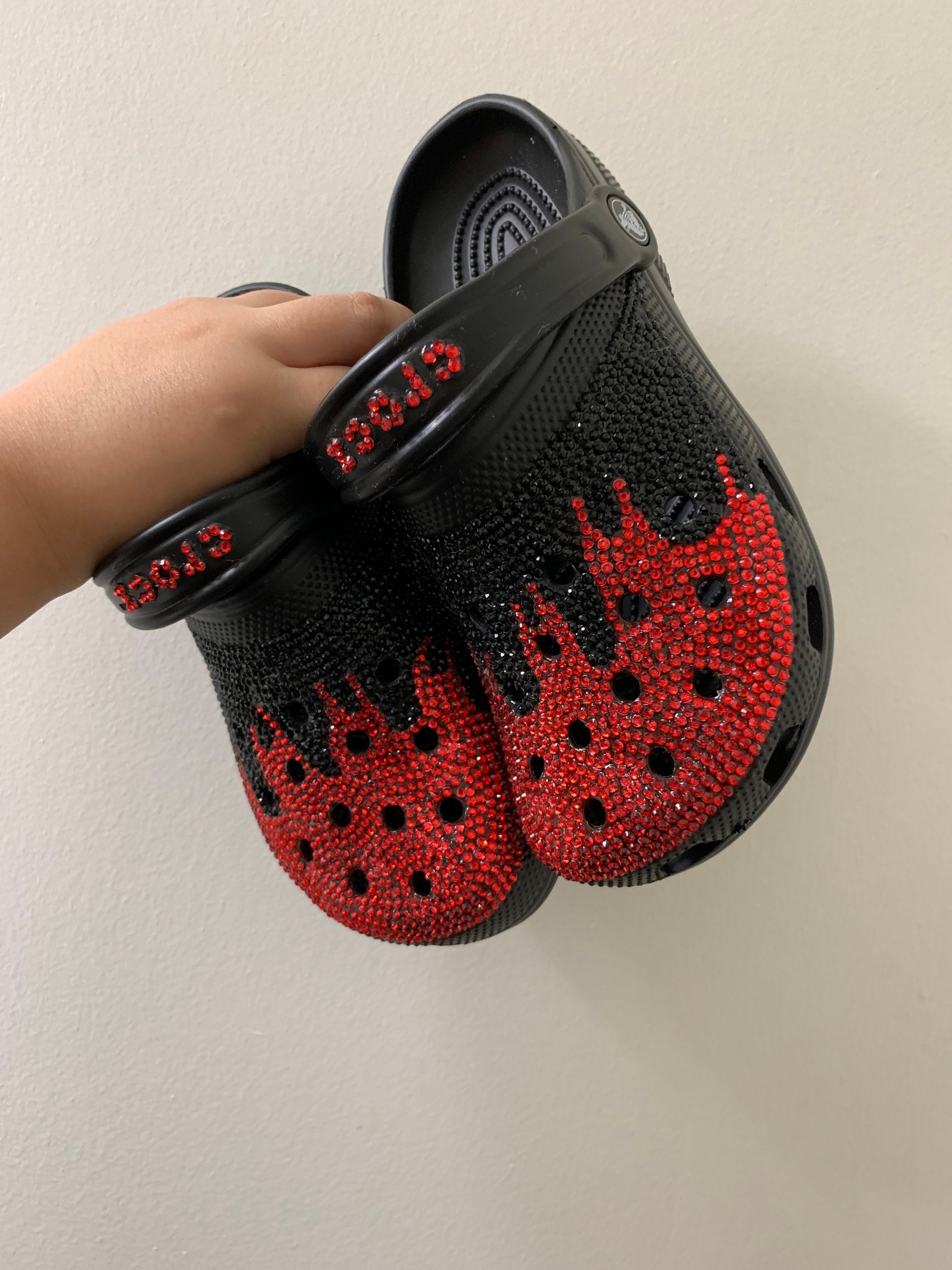 Red and Black Sparkly Crocs Etsy