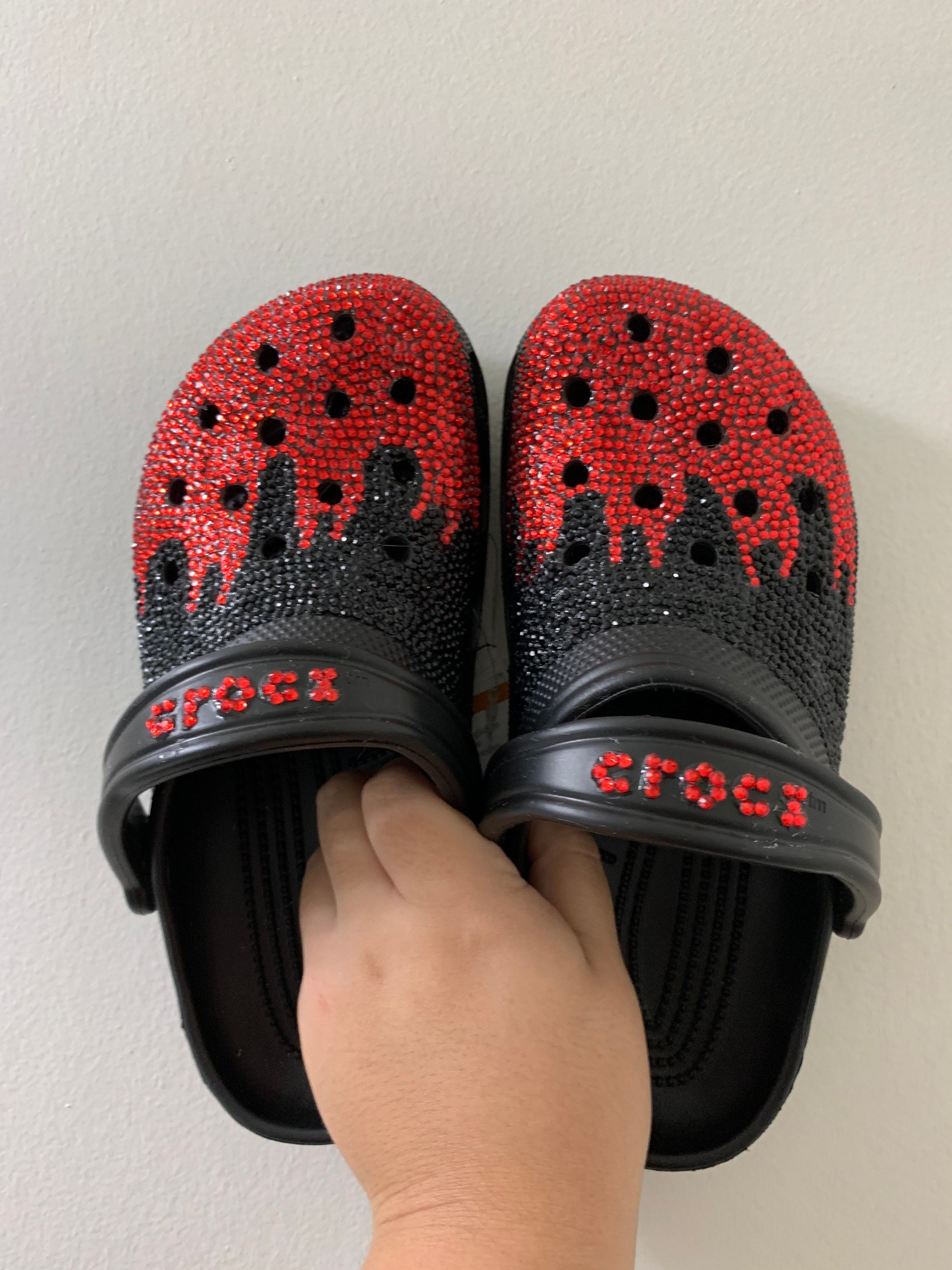 Red and Black Sparkly Crocs Etsy
