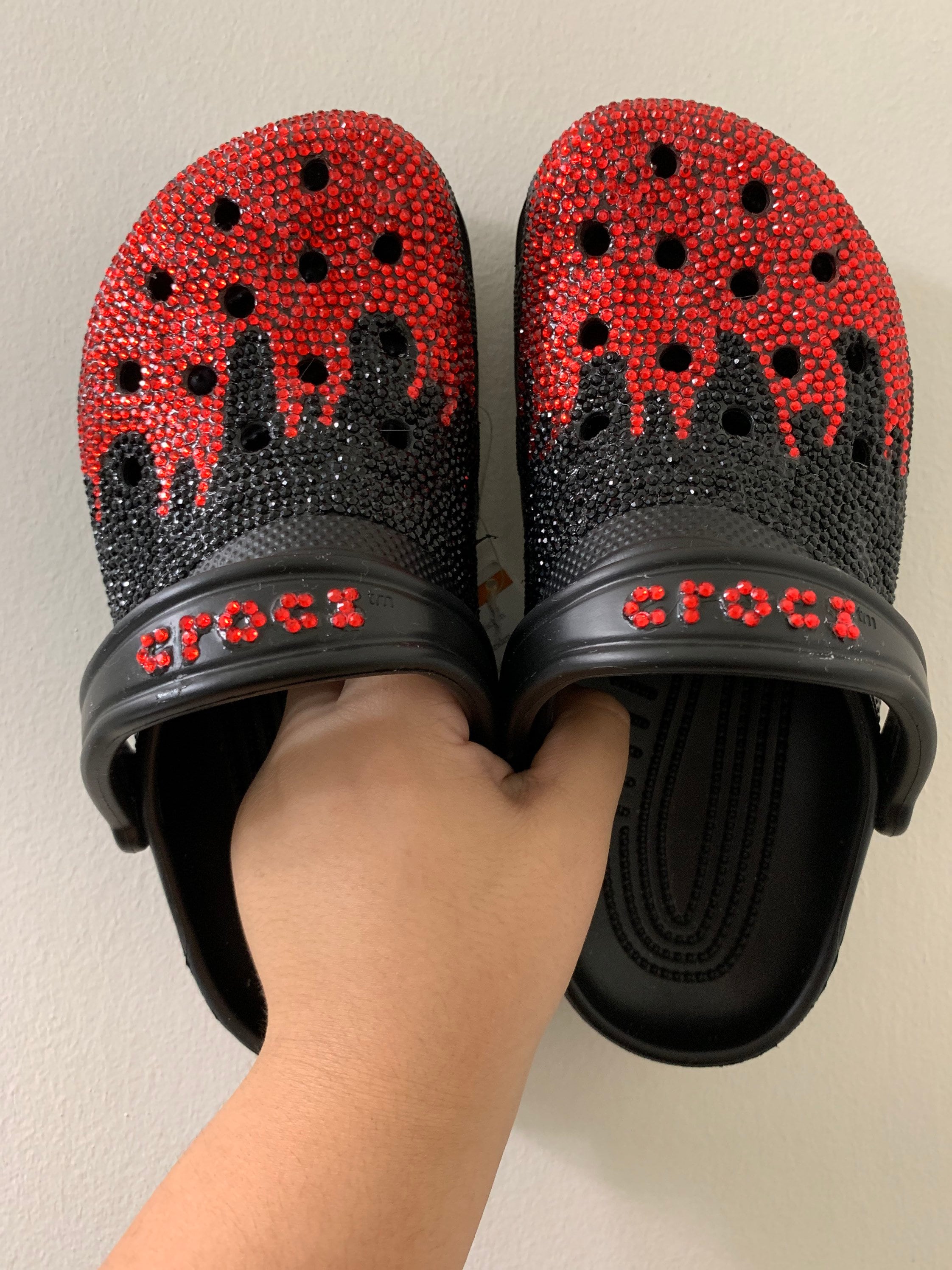 Red and Black Sparkly Crocs Etsy
